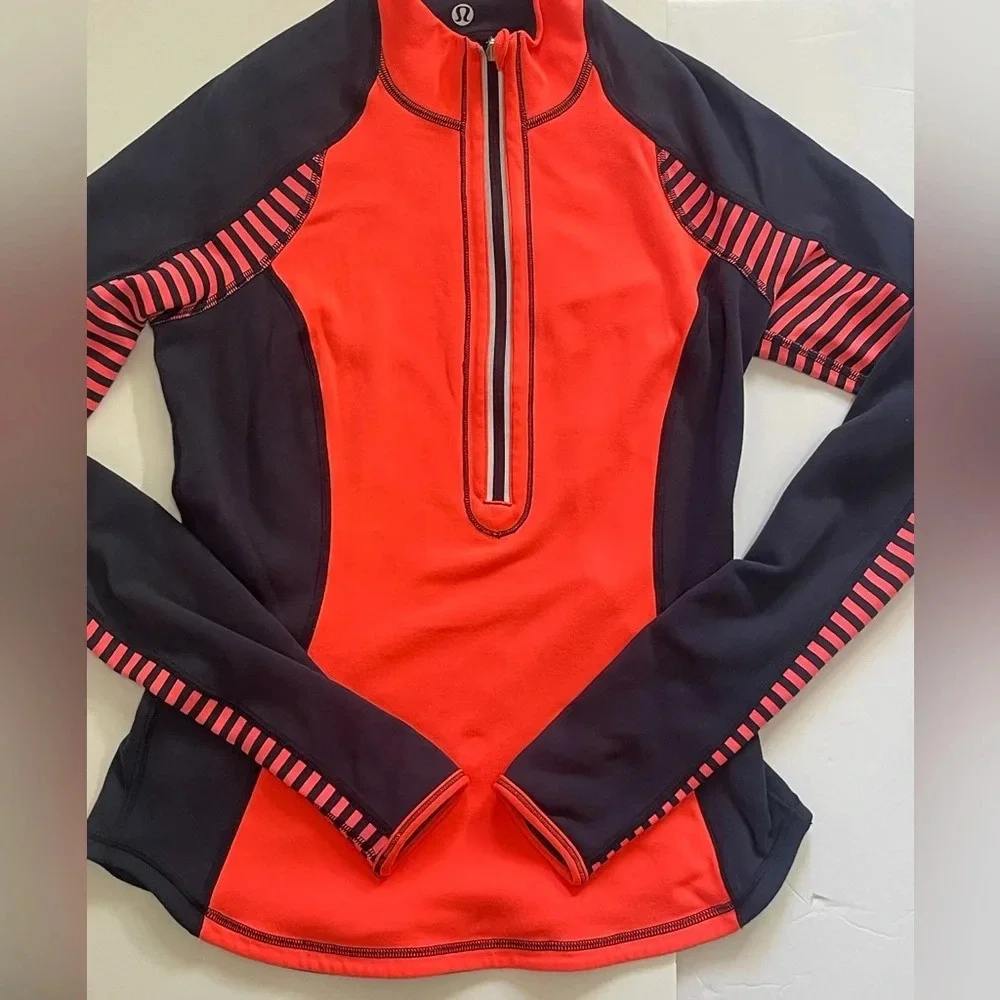 Lululemon Tops 1/2 Zip Up Pullover Sweatshirt Blue Orange size 2 (no tag) b-1